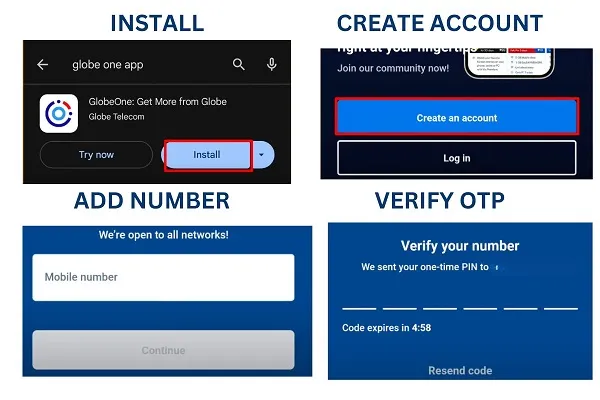 install globeone app and verify number