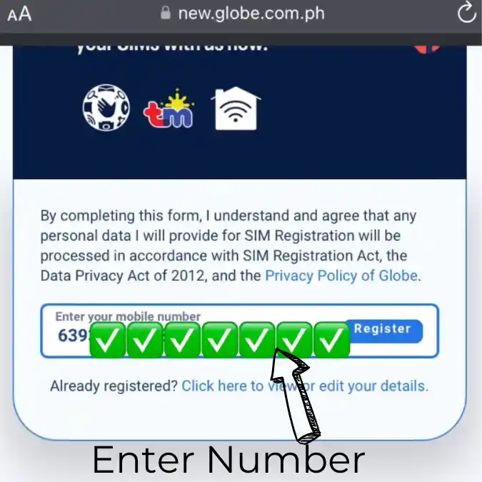 enter number and click register